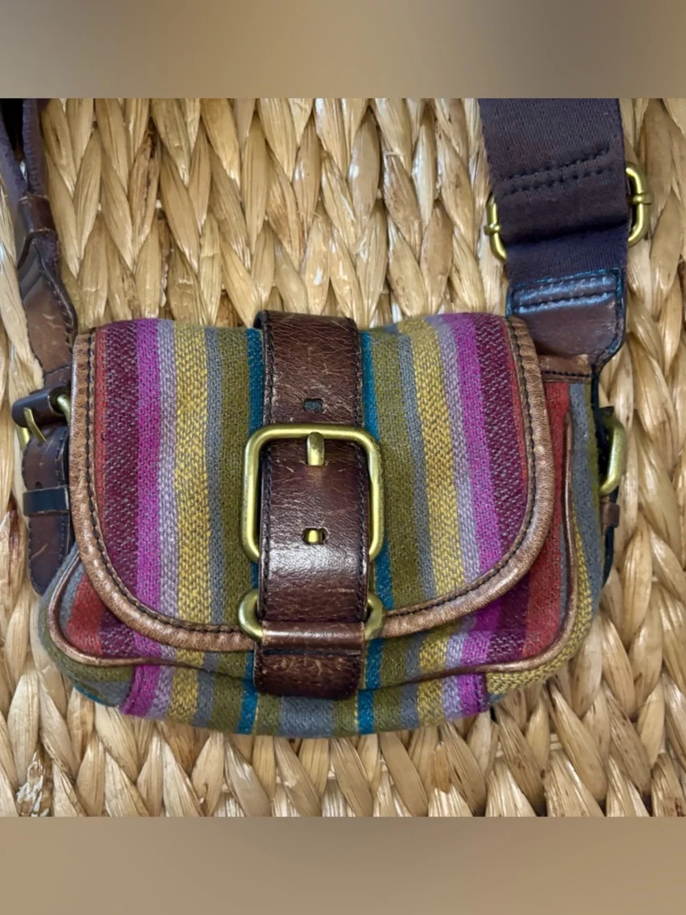 Fossil Striped Multicolor Crossbody Bag with Leather Trim - Picture 4 of 12